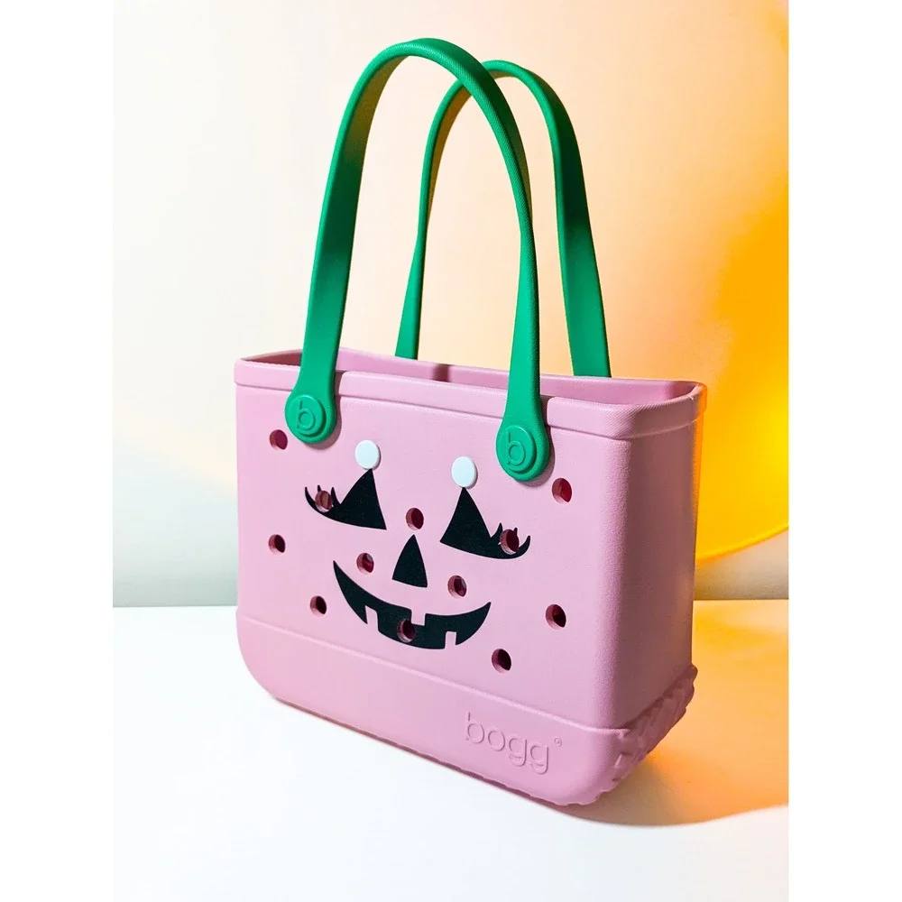 NWT Bitty Bogg Bag Pink Green Halloween Jack-O-Lantern Tote Bag Spooky Pumpkin